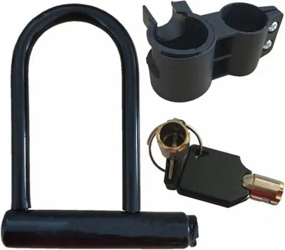 Image de Supports de sécurité en acier pour trottinettes électriques et vélos, robustes et antivol, avec clé et kit de fixation, pour VTT, vélos de course et portes.
