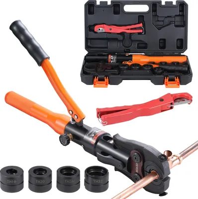 Produktbild von VEVOR Hydraulisches Rohr-Crimpwerkzeug für Kupferrohrverbindungen, Presszange mit TH16, TH20, TH26, TH32 Schnellwechselbacken, 360° drehbares Pressset für T-Verbindungsstücke auf engstem Raum