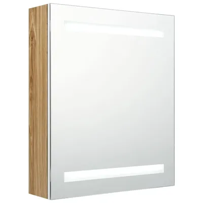 Obrázok produktu pre vidaXL LED kúpeľňová zrkadlová skrinka biela a dubová optika 50x14x60 cm