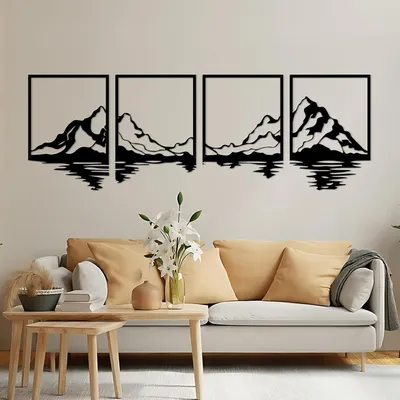 Image de Art mural montagne en métal set 4 montagnesReproduction forêt 71x22