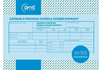 Produktbild von Tiskopis Záznam o provozu osobního vozidla Optys, A5, číslovaný, 100 listů