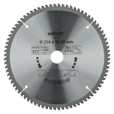 Produktbild von Wolfcraft Sägeblatt 254 mm für Kapp-Gehrungssäge 80 Zähne