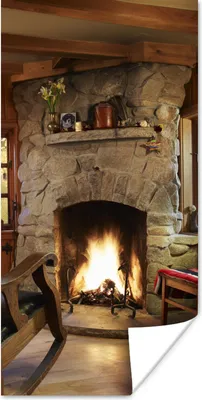Produktbild von MuchoWow® Poster Brennendes Feuer in einem Kamin 40x80 cm - Dekoration