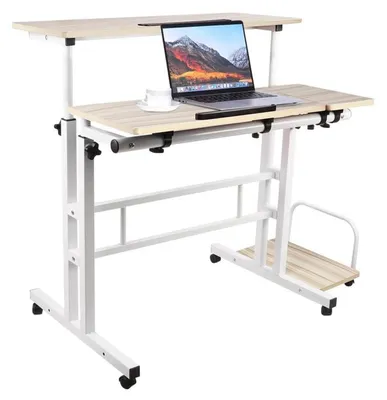 Produktbild von Computertisch höhenverstellbar mit Rollen 102 x 60 x 67-115 cm Ahorn Weiß
