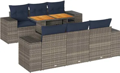 Produktbild von 7-tlg. Garten-Sofagarnitur mit Kissen Grau Poly Rattan