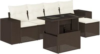Produktbild von vidaXL 6-tlg. Garten-Sofagarnitur mit Kissen Braun Poly Rattan
