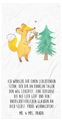 Produktbild von Mr. & Mrs. Panda Strandtuch Fuchs  Weihnachtsbaum - Weiß - Geschenk, Badehandtuch, Frottee-Handtuch, Winter, Weihnachtsmann, Weihnachten, Strandlaken, Weihnachtstage