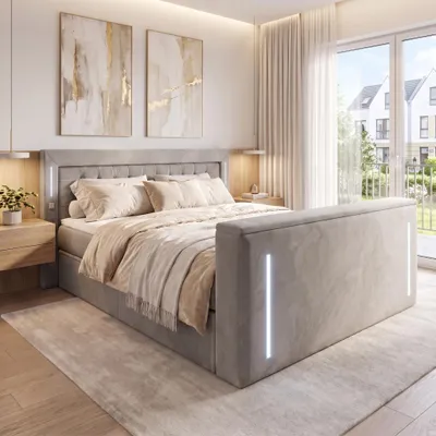 Produktbild von ELVORA DESIGNE Boxspringbett 180x200 cm CELESTE mit Bonellmatratze H3 & Topper, Bettkasten, Beige
