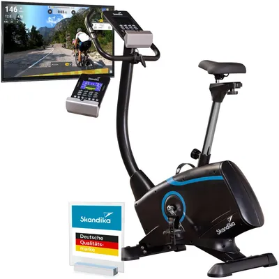 Produktbild von Skandika Ergometer Fahrrad Atlantis | Heimtrainer mit App Steuerung (Kinomap, iConsole), Bluetooth, 10kg Schwungmasse, Puls und Körperfettmessung