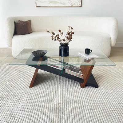 Image de Skye Decor, Livello - Noir, Chesnut, Table basse, Noir, 100 % verre trempé, 105 x 65 x 31 cm
