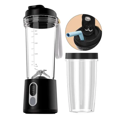 Produktbild von Tragbarer Mixer für Smoothies und Shakes mit 300 W Leistung,500 ml+ 300ml Reisebecher (BPA-frei) und Deckel, Schwarz