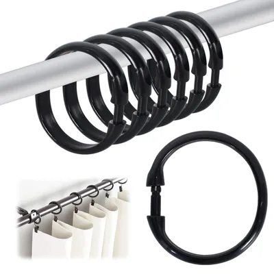 Image de Anneaux pour rideau de douche - 12 pièces, forme en O - Crochets pour salle de bain et rideaux - Noir