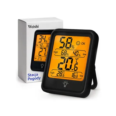 Produktbild von Kuketo | Digitale Wetterstation – Schwarz – Thermo-Hygrometer mit LCD-Display, Temperatur- & Feuchtigkeitsmessung, Min/Max-Speicher & Komfortanzeige