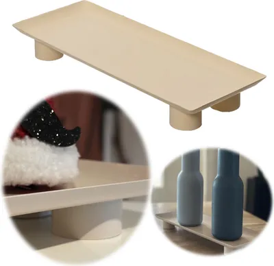 Produktbild von LS-LebenStil Metall Deko Tablett 34x13cm Beige Sand Rechteck auf Füßen Dekoteller Kerzentablett Servierteller Kerzenschale Kerzenteller Serviertablett