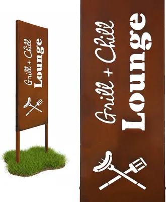 Obrázok produktu pre Relaxdays Dekorácia do záhrady v štýle patiny, Grill & Chill, rozmery: 85 x 28 cm, záhradná dekorácia odolná voči poveternostným vplyvom, na zapichnutie, železo, hnedá