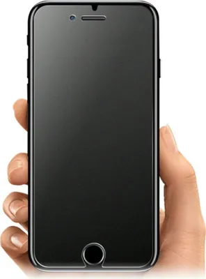 A hand holding a black smartphone.
