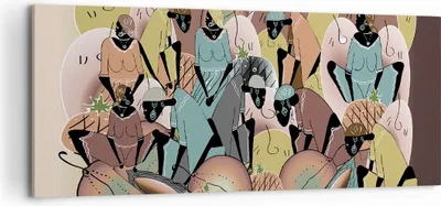 Produktbild von Bild auf Leinwand - Leinwandbild - Einteilig - Afrikanisch Grafik Frauen - 120x50cm - Wand Bild - Wanddeko - Wandbilder - Leinwanddruck - Bilder - Wanddekoration - Leinwand bilder - AB120x50-4555
