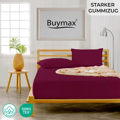 Produktbild von Buymax Spannbettlaken 80x200cm Doppelpack 100% Baumwolle Spannbetttuch Bettlaken Jersey, Matratzenhöhe bis 25 cm, Farbe Rot