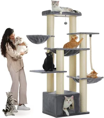 Imagen del producto de Árbol para gatos Kratzbaum XXL, 170 cm de altura, ideal para gatos grandes, con 13 postes de sisal de 11 cm de diámetro, color gris