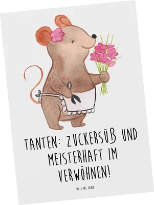 Produktbild von Mr. & Mrs. Panda Ansichtskarte Tante Zuckersüß - Weiß - Geschenk, Ansichtskarten, Postkarte, Neffe, Lächeln, Kunstkarten, Dankbarkeit, Verwandtschaft, Familie, Dankeschön
