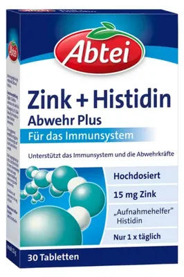 Immagine prodotto di Abbey Zinco + Istidina Compresse Defence Plus per il sistema immunitario, 30 compresse