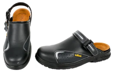 Produktbild von Sicherheitssandalen Clogs von EuroRoutier, Arbeitsschuhe mit Zehenschutzkappe, Sicherheitsschuhe Obermaterial und Einlegesohle Leder, reflektierende Bänder, schwarz, Größe 41