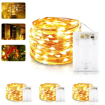 LED-Lichterkette, 4 Stück, 6 m, 60 LEDs, warmweiß, batteriebetrieben