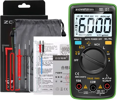 Image de Digital Multimeter LCD Backlight Display Handheld Multimeter Professional 6000 Counts True RMS Current Voltage Capacitance Resistance Inductance Frequency Duty Cycle Diode Tester Temperature Measurement Meter