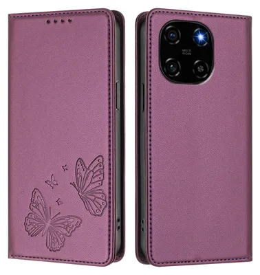 Produktbild von Lederhülle für Blackview Color 6, Schmetterling Prägung Leder Brieftasche Schutzhülle mit Ständer Lila