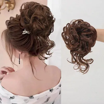 Produktbild von Lockiges Haarteil für Damen - Haarknoten mit Gummiband - Hitzebeständige Synthetikfaser - Dauerwellengeeignet - Einfarbig - Farbe 2-30