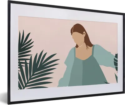 Produktbild von MuchoWow® Gerahmtes Poster Sommer - Frauen - Pflanzen - Tropisch 60x40 cm - Poster mit Schwarzem Bilderrahmen Wandposter Rahmen Foto Bilder - Schlafzimmer - Plakat in Rahmen - Drucken