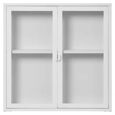 Zdjęcie produktu dla Wisząca witryna Brisbane z 2 szklanymi drzwiami, biała stal 80×18×80 cm