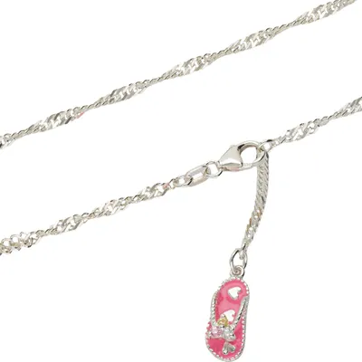 Produktbild von 925 Sterlingsilber Fußkettchen 25cm Singapur Kette Badeschuh 3 Zirkon Pink 1862