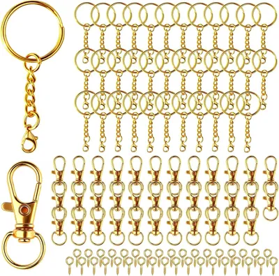 Produktbild von Schlüsselanhänger 105 Stück, gold, zum Basteln, mit Kette, Karabinerhaken, Schraubösen