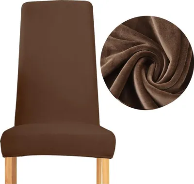 Produktbild von Dicker Velours-Stuhlbezug für schmale Rückenlehne in Braun – Weich und formstabil