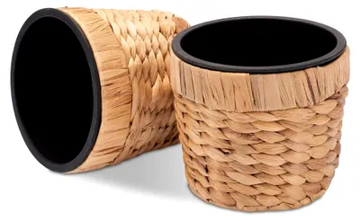 Produktbild von 2er Set Blumentopf rund geflochten aus Seegras mit Kunststoffeinsatz zum bepflanzen - Pflanztopf - 2 x 16cm