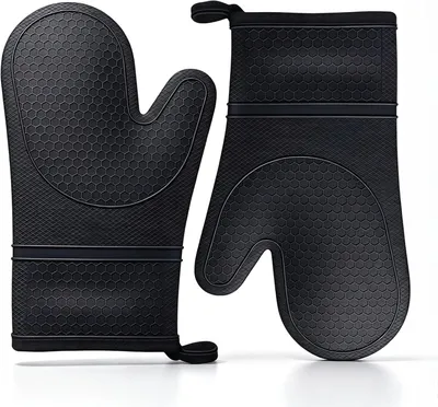 Imagen del producto de Guantes de horno de silicona, resistentes al calor hasta 240 °C, antideslizantes, protección contra quemaduras