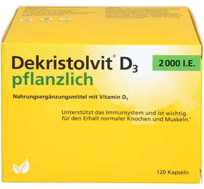 Immagine prodotto di Dekristolvit D3 2000 I.E capsule vegetali sostiene il sistema immunitario e  il mantenimento di ossa e muscoli normali, 120 capsule.