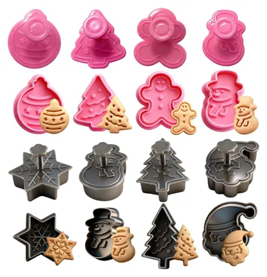 Produktbild von Weihnachtsplätzchen-Ausstechformen-Set, 8-teilige Weihnachtsplätzchen-Ausstechformen, 3D-Ausstechformen, Ausstechformen mit Stempel, Ausstechformen für Kinder, Plätzchenstempel zur Kuchendekoration (Weihnachten 3D)