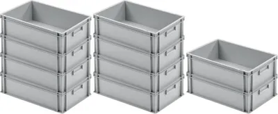 Produktbild von SparSet 10x Eurobehälter mit geschlossenem Griff | HxBxT 17,5x40x60cm | 30 Liter | Grau | Eurobox, Transportbox, Transportbehälter, Stapelbehälter