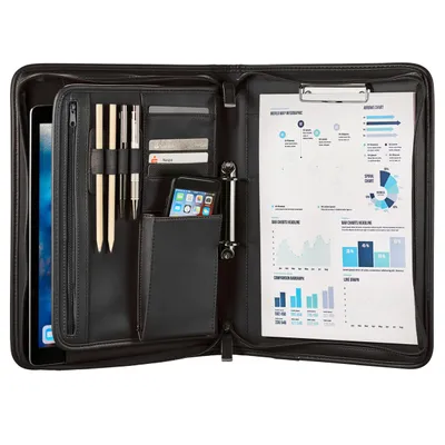 Produktbild von ONVAYA® Konferenzmappe A4 | schwarz | Aktenmappe | Businessmappe | Schreibmappe mit Block | strapazierfähiges Kunstleder | Dokumentenmappe