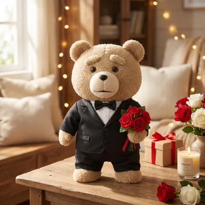 Produktbild von TED im Anzug Kuscheltier 45 cm – weiche Plüschfigur für Fans, Kinder & Sammler