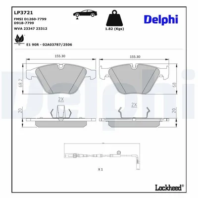 Produktbild von DELPHI Bremsbeläge Satz Vorne Bremsklötze für BMW 6 Coupe (E63) LP3721
