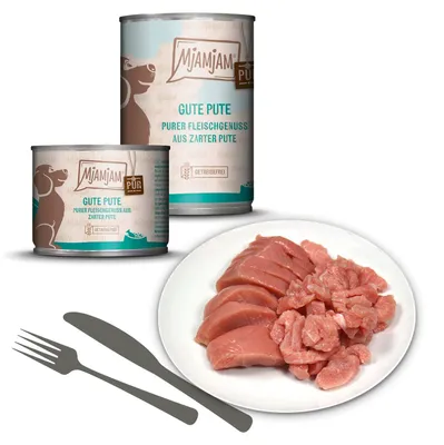 Produktbild von MjAMjAM - Premium Nassfutter für Hunde - purer Fleischgenuss - gute Pute pur 200g, 6er Pack (6 x 200g), naturbelassen mit extra viel Fleisch