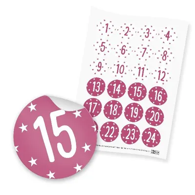 Produktbild von itenga 24x Zahlensticker Z41 Sterne 1-24 Beere / Weiß