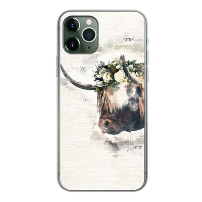 Produktbild von MuchoWow® Handyhülle Schutzhülle Hülle für iPhone 11 Pro Schottischer Highlander - Rauch - Blumen Silikon Softcase Handy Hülle - Handy