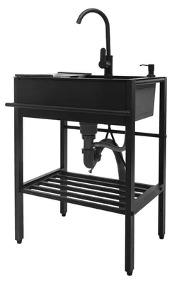 Obrázek produktu pro Užitkové umyvadlo – volně stojící jednoplášťové umyvadlo – rozměry 60 x 45 cm – nerezová ocel 201 – s otočnou baterií o 360° – pro kuchyň a prádelnu – žlutá barva