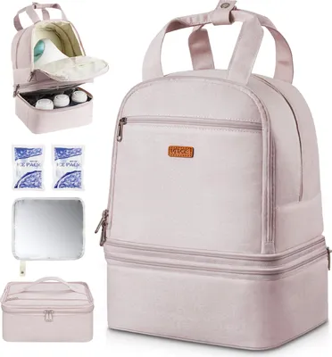 Produktbild von VEVOR Milchpumpen-Rucksack, 270x240x340 mm, mit Kühlakku, passend für S1/S2, Pumpzubehör & Muttermilchaufbewahrung, Wickel Rucksack für Arbeit, Reisen & Familiengebrauch, Hellrosa