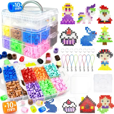 Bügelperlen-Set, 12 Farben, 10 mm, 1000 Stück, rund, für Kinderbasteleien