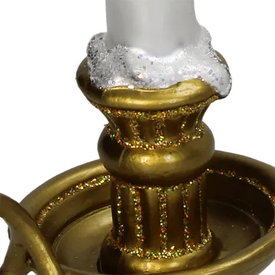 Image de Décoration de sapin de Noël en verre, 12,7 cm, bougie avec flamme, figurine blanche et dorée